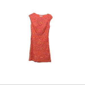 SUE WONG SLEEVELESS EMBROIDERED OVERLAY KNEE LENGTH COCKTAIL DRESS SIZE 4